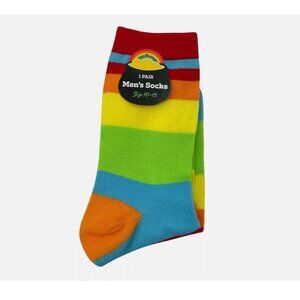 Rainbow Striped Mens Socks Size 10-13 Cotton Blend Colorful & Comfortable